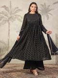 Janasya Dark Georgette Foil Print Anarkali Kurta Set | Grocsy