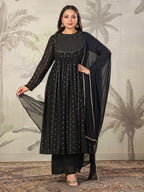 Janasya Dark Georgette Foil Print Anarkali Kurta Set | Grocsy