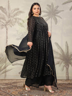 Janasya Dark Georgette Foil Print Anarkali Kurta Set | Grocsy