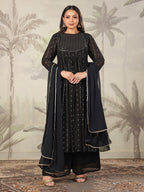 Janasya Dark Georgette Foil Print Anarkali Kurta Set | Grocsy