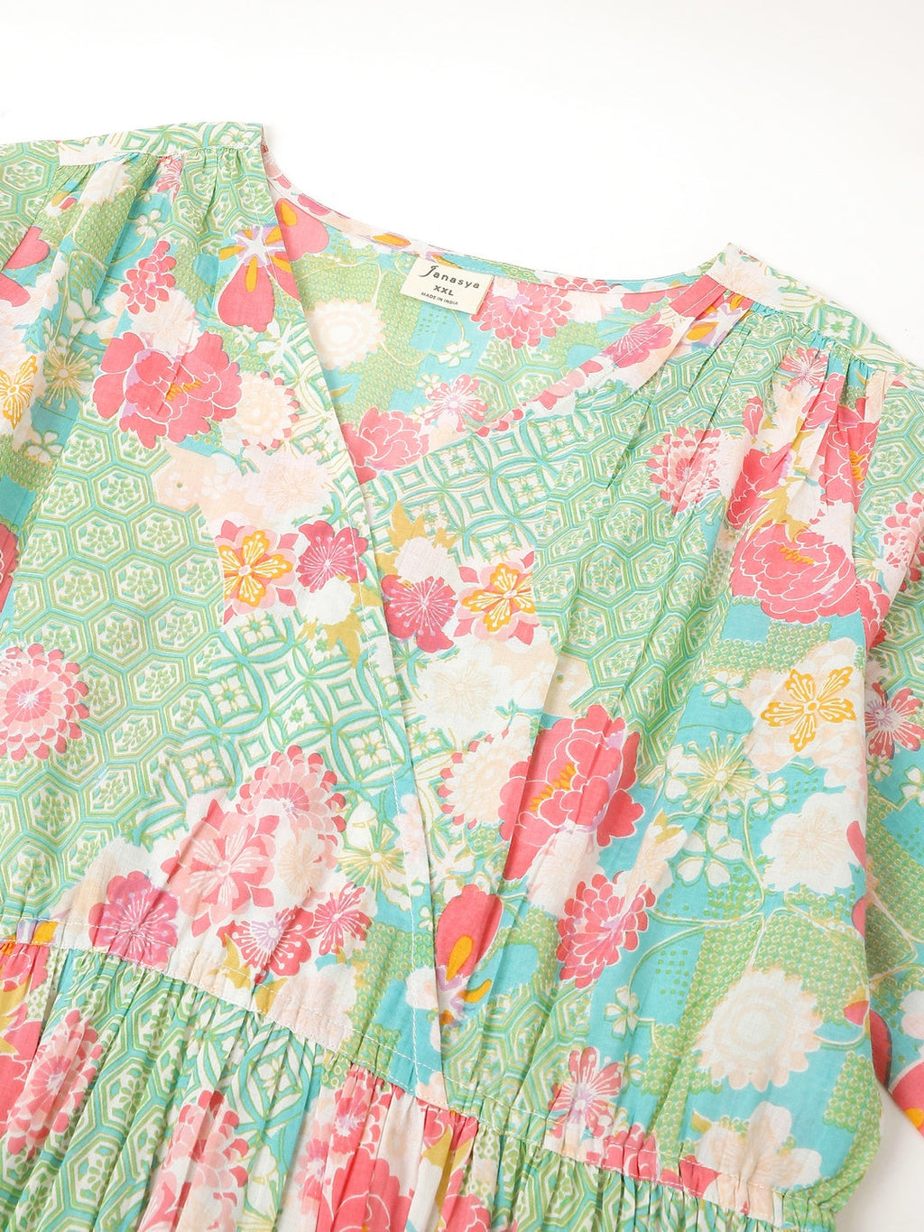 Janasya Bright Cotton Floral A-Line Dress | Grocsy