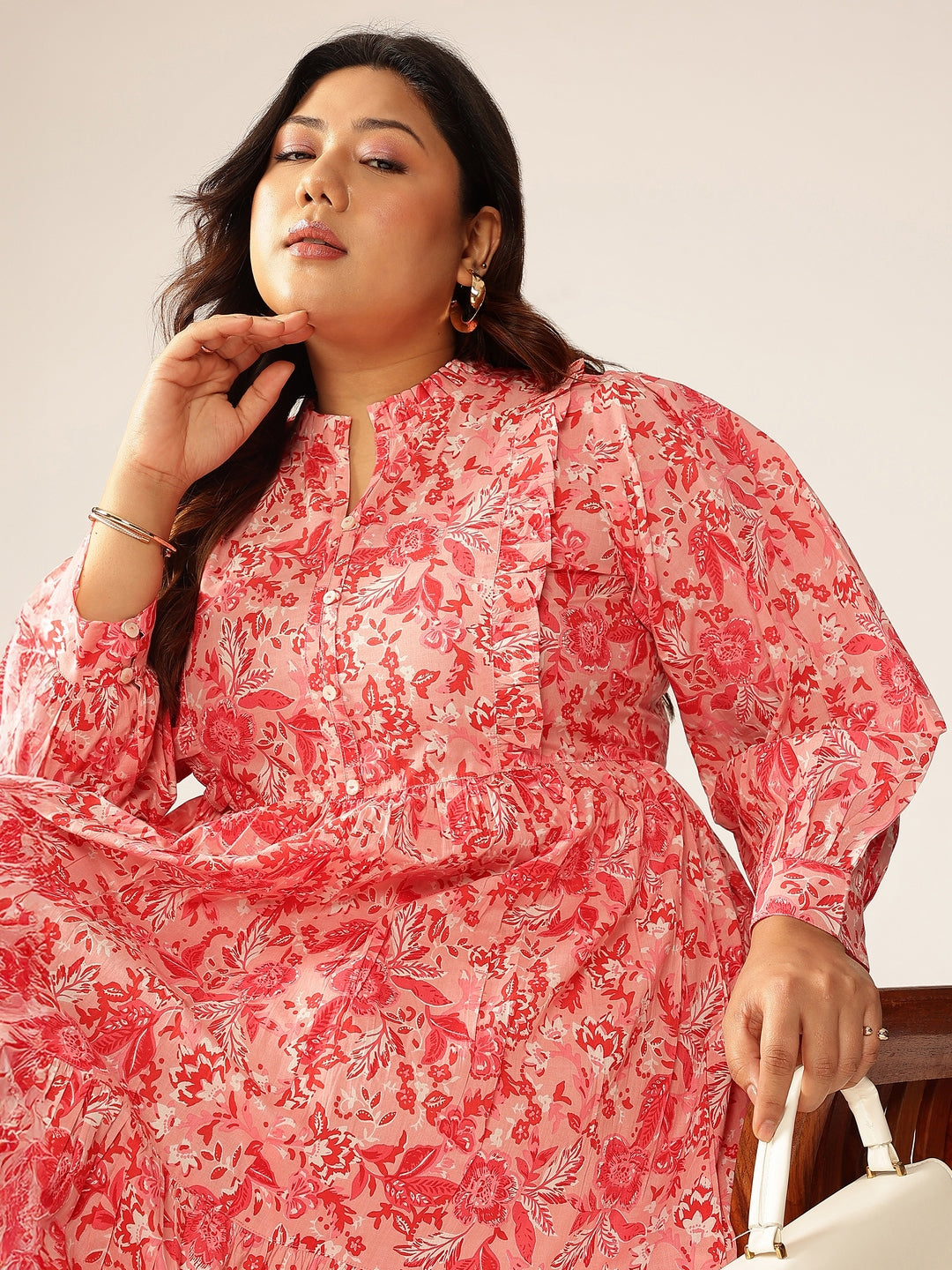 Janasya Bright Cotton Floral A-Line Dress | Grocsy