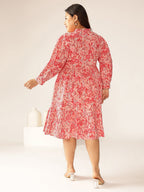 Janasya Bright Cotton Floral A-Line Dress | Grocsy