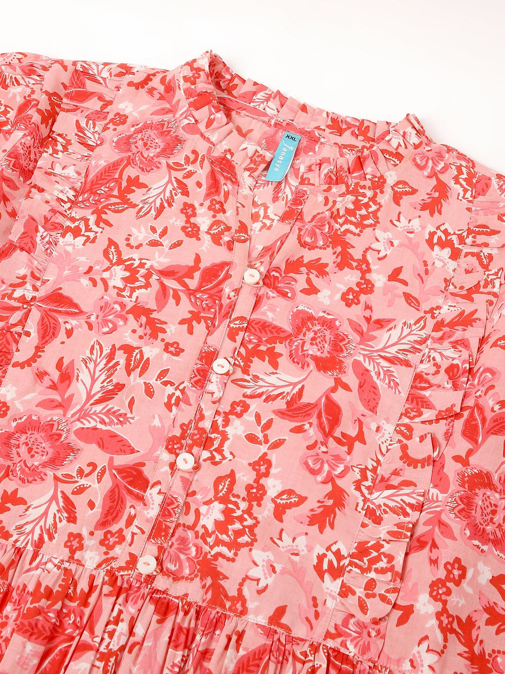 Janasya Bright Cotton Floral A-Line Dress | Grocsy