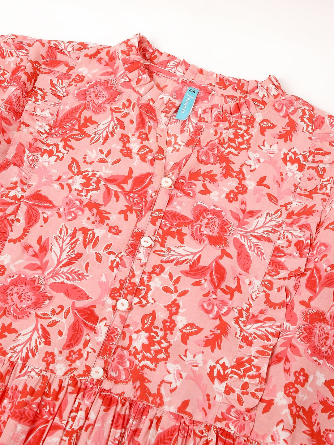Janasya Bright Cotton Floral A-Line Dress | Grocsy