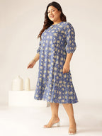 Janasya Bright Cotton Floral Fit & Flare Dress | Grocsy
