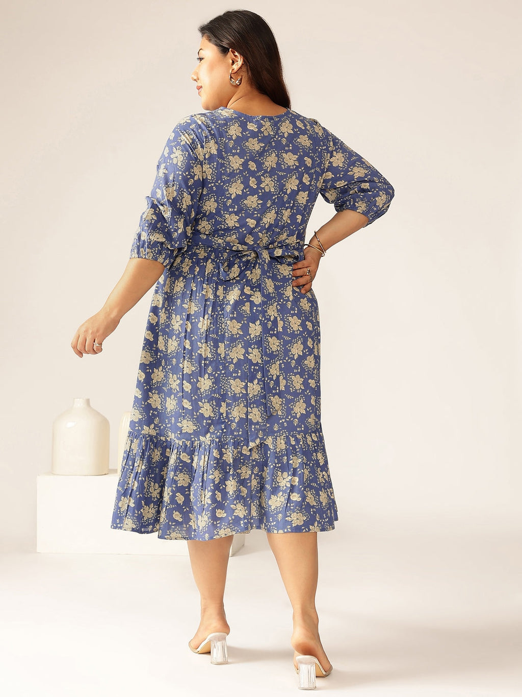 Janasya Bright Cotton Floral Fit & Flare Dress | Grocsy