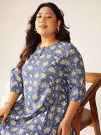Janasya Bright Cotton Floral Fit & Flare Dress | Grocsy