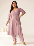 Janasya Light Silk Blend Solid Angrakha Kurta Set | Grocsy