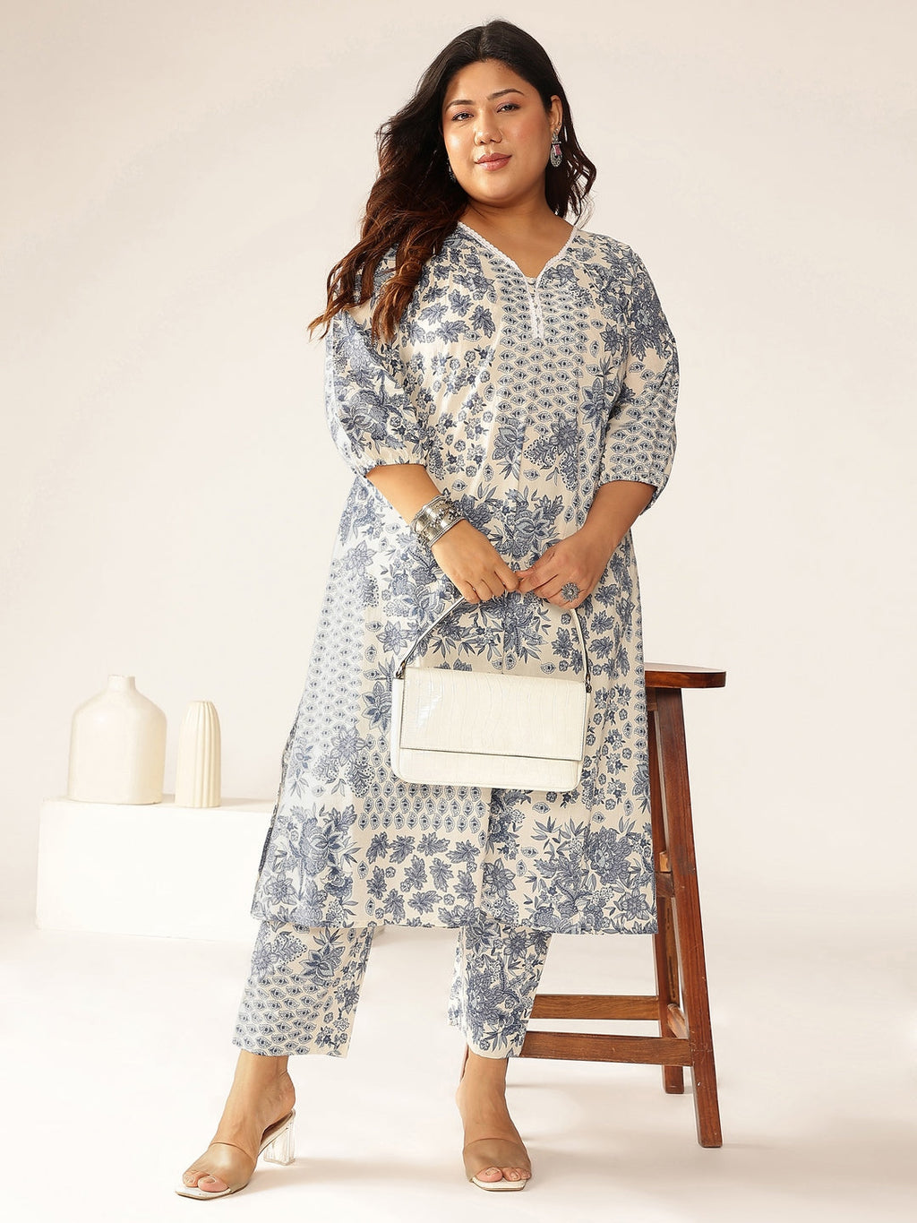 Janasya Light Cotton Floral A-Line Kurta Set | Grocsy