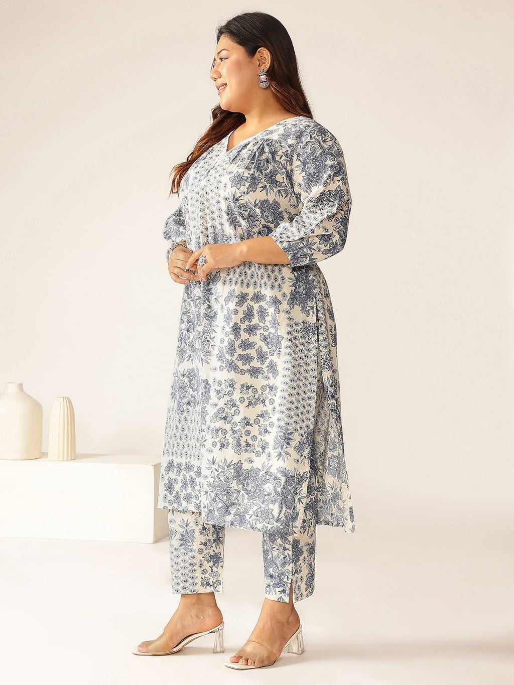 Janasya Light Cotton Floral A-Line Kurta Set | Grocsy