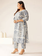 Janasya Light Cotton Floral A-Line Kurta Set | Grocsy