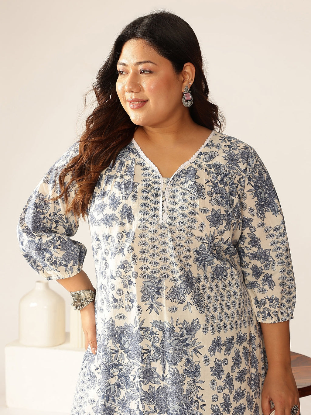 Janasya Light Cotton Floral A-Line Kurta Set | Grocsy