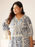 Janasya Light Cotton Floral A-Line Kurta Set | Grocsy