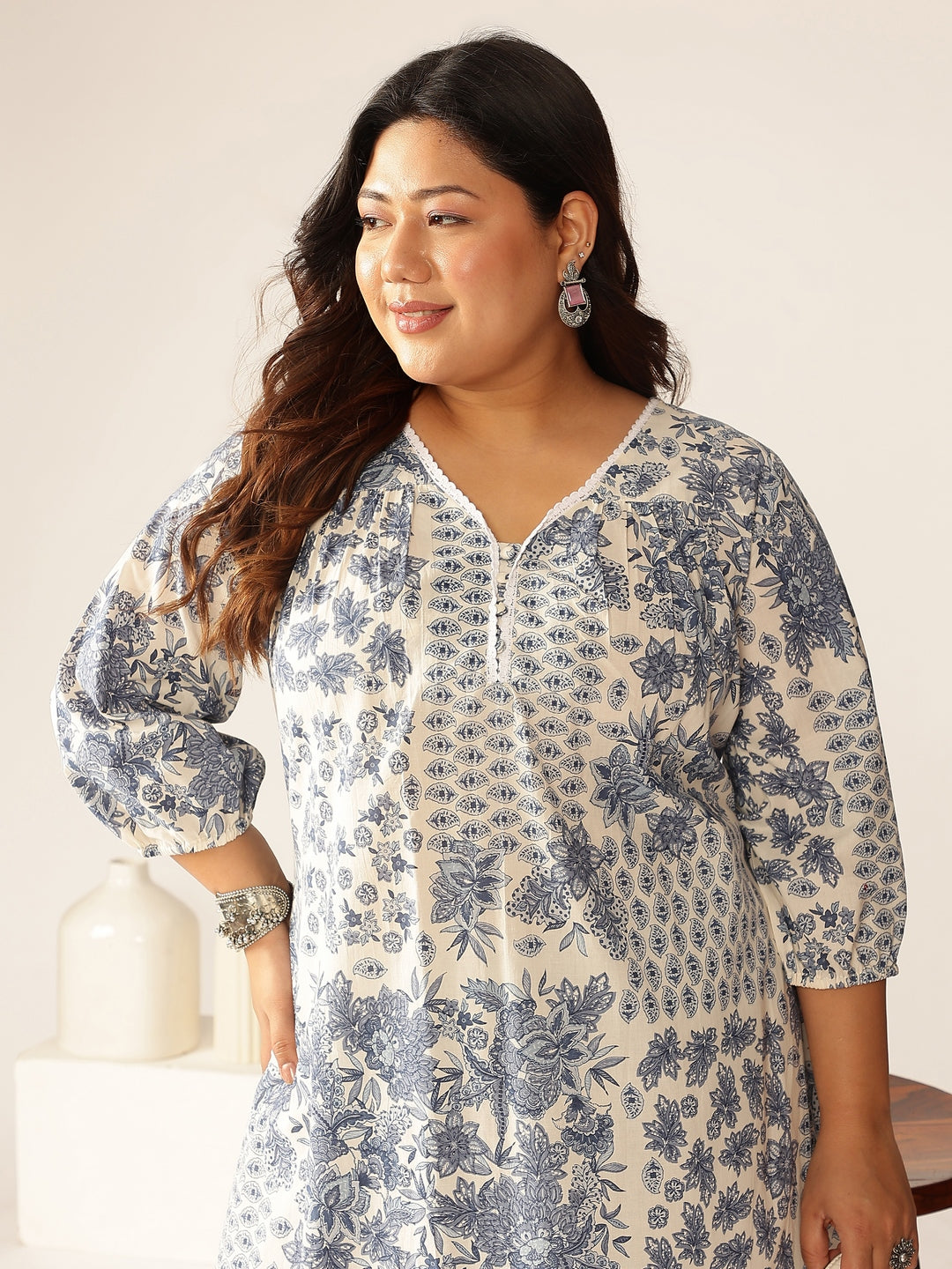 Janasya Light Cotton Floral A-Line Kurta Set | Grocsy