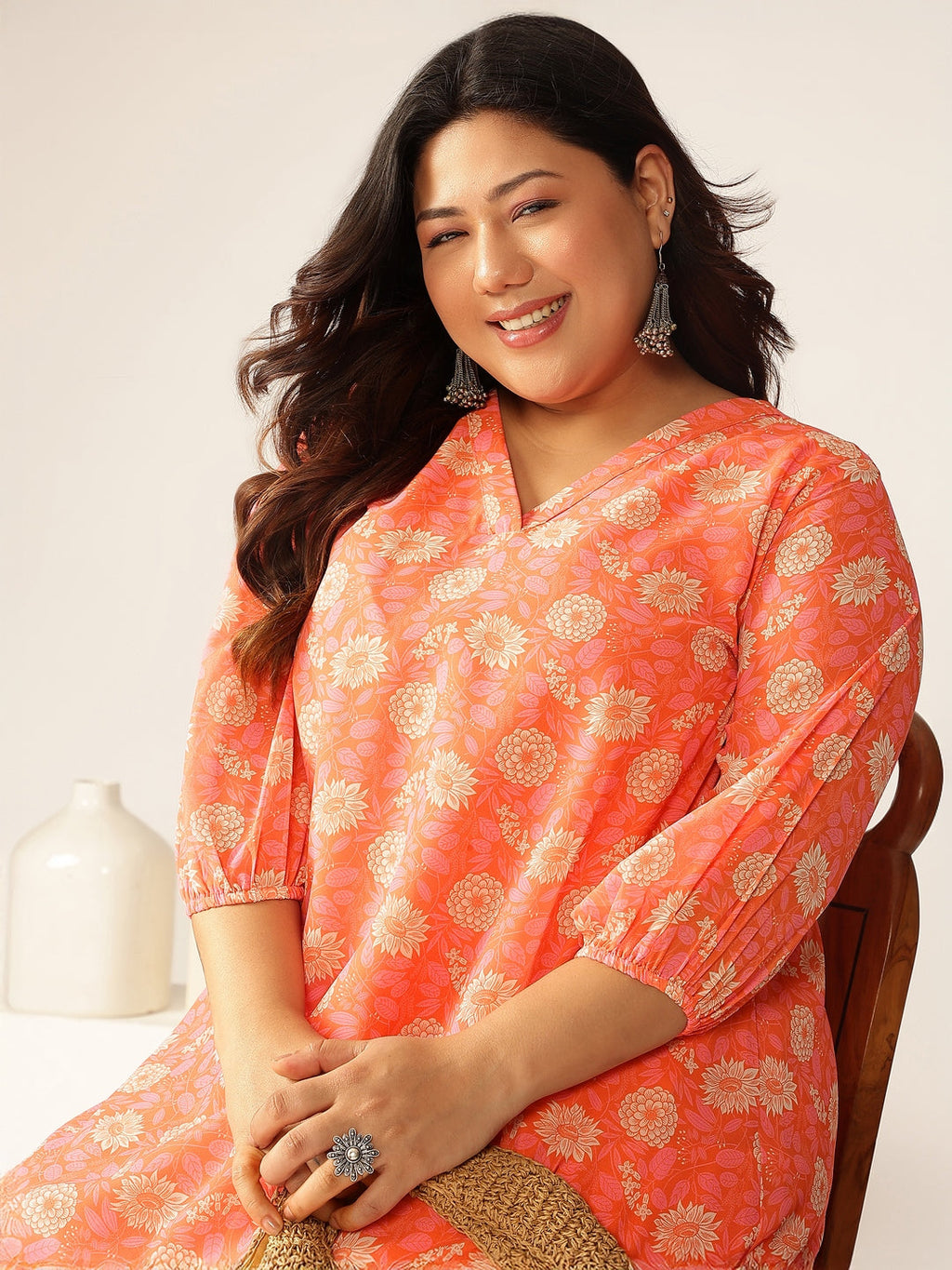 Janasya Bright Georgette Floral A-Line Tunic | Grocsy