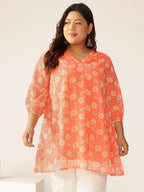 Janasya Bright Georgette Floral A-Line Tunic | Grocsy