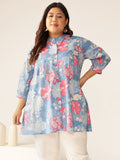 Janasya Bright Cotton Floral A-Line Tunic | Grocsy