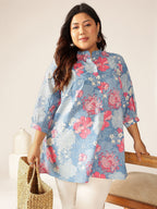 Janasya Bright Cotton Floral A-Line Tunic | Grocsy