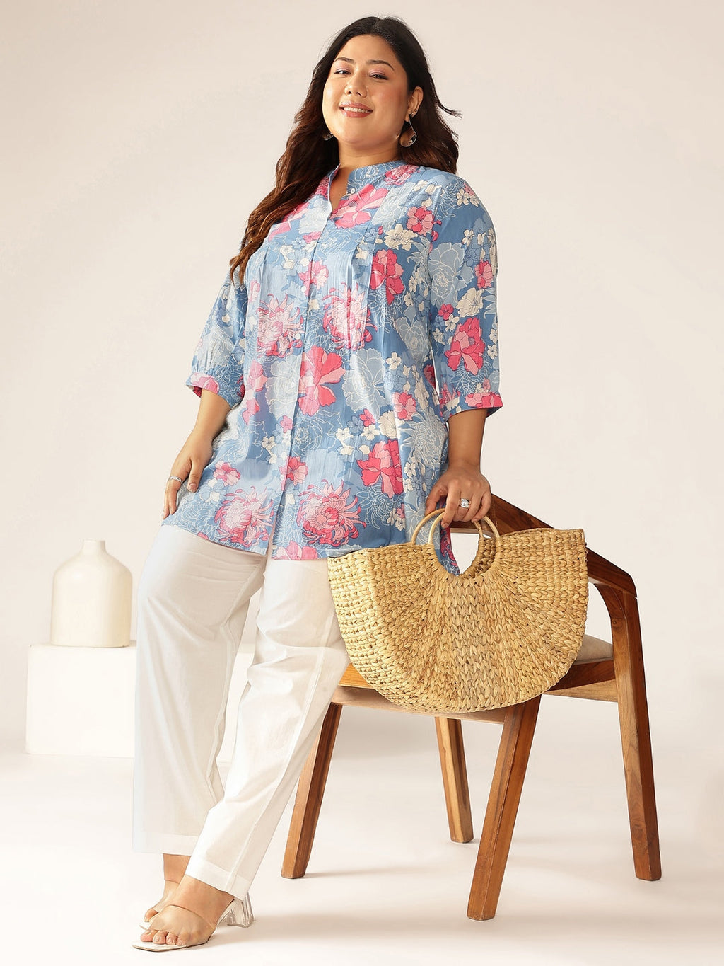 Janasya Bright Cotton Floral A-Line Tunic | Grocsy