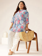 Janasya Bright Cotton Floral A-Line Tunic | Grocsy