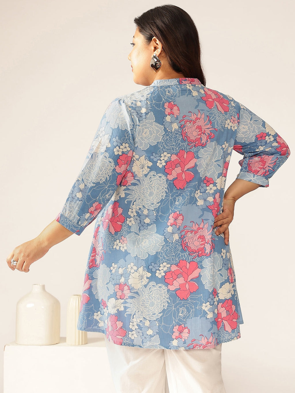 Janasya Bright Cotton Floral A-Line Tunic | Grocsy