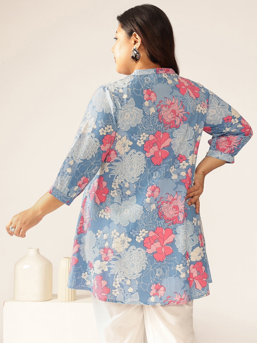 Janasya Bright Cotton Floral A-Line Tunic | Grocsy