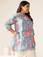 Janasya Bright Cotton Floral A-Line Tunic | Grocsy