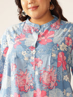 Janasya Bright Cotton Floral A-Line Tunic | Grocsy