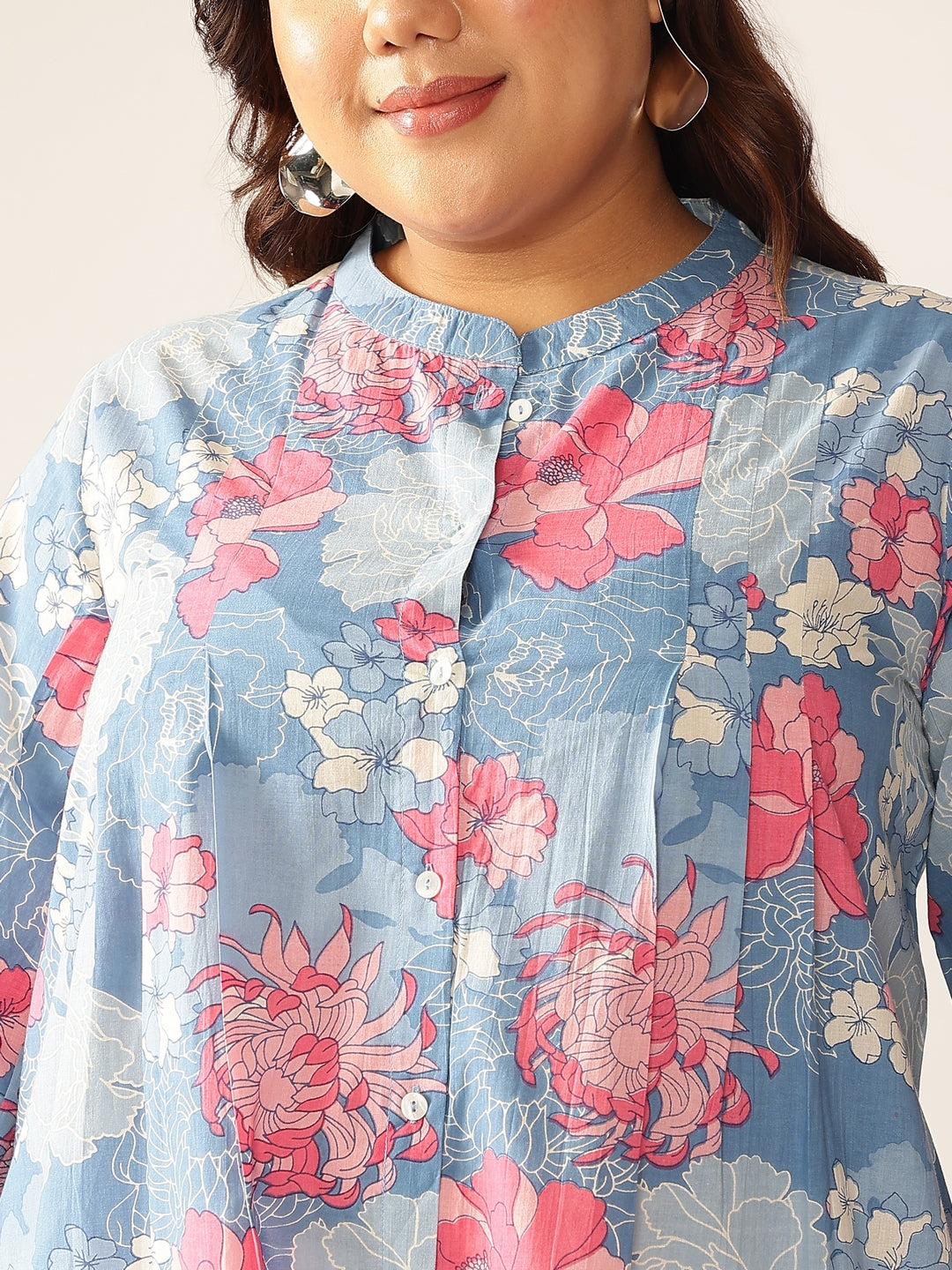 Janasya Bright Cotton Floral A-Line Tunic | Grocsy