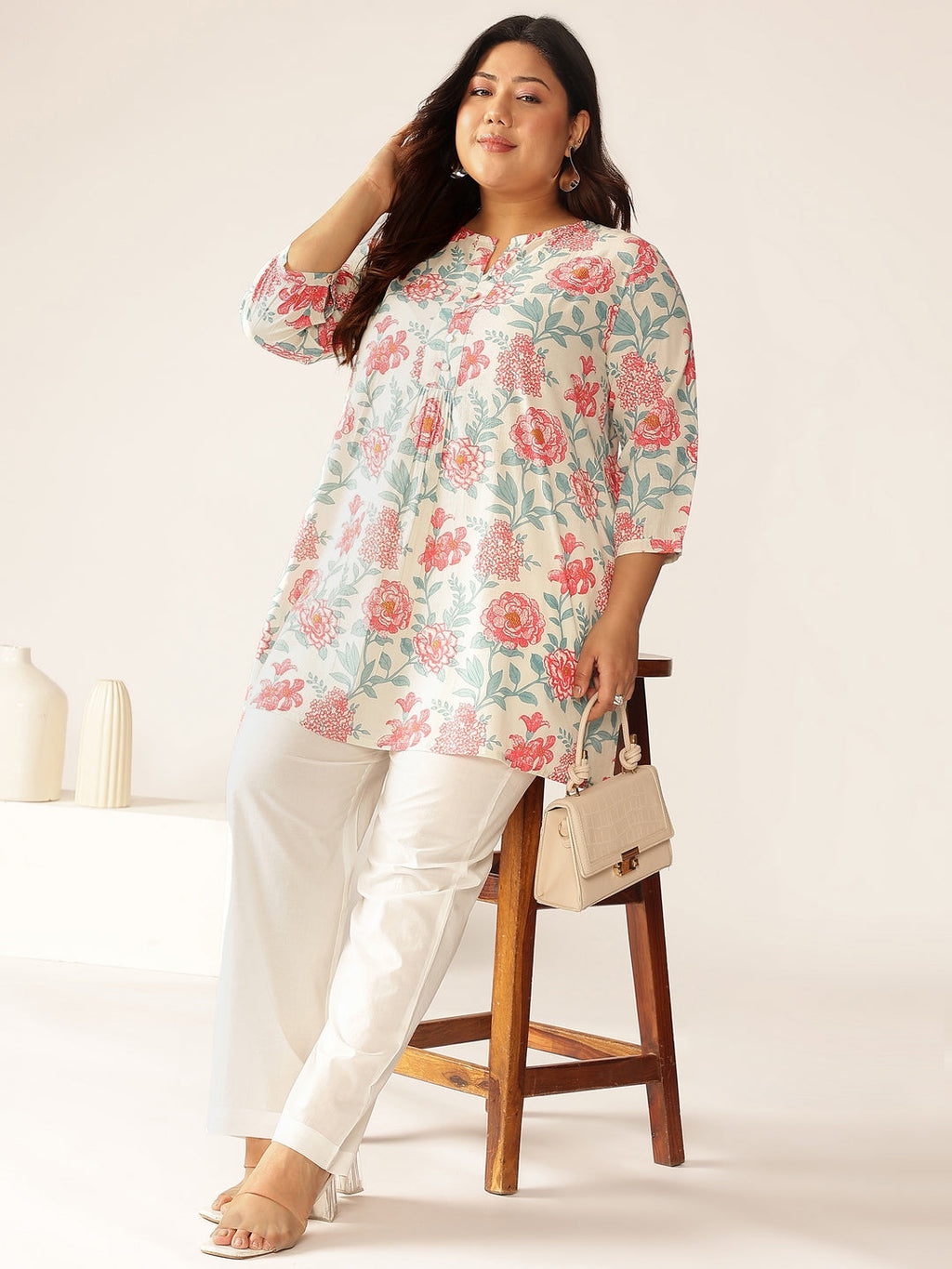 Janasya Light Cotton Floral A-Line Tunic | Grocsy