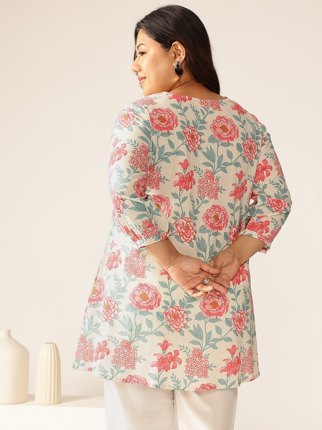 Janasya Light Cotton Floral A-Line Tunic | Grocsy
