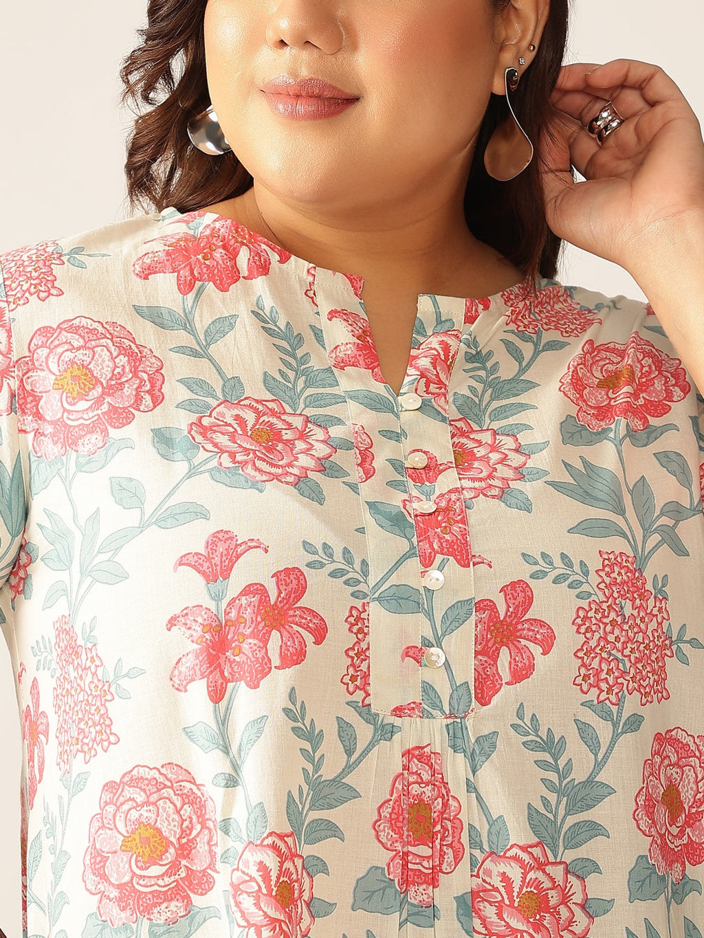 Janasya Light Cotton Floral A-Line Tunic | Grocsy