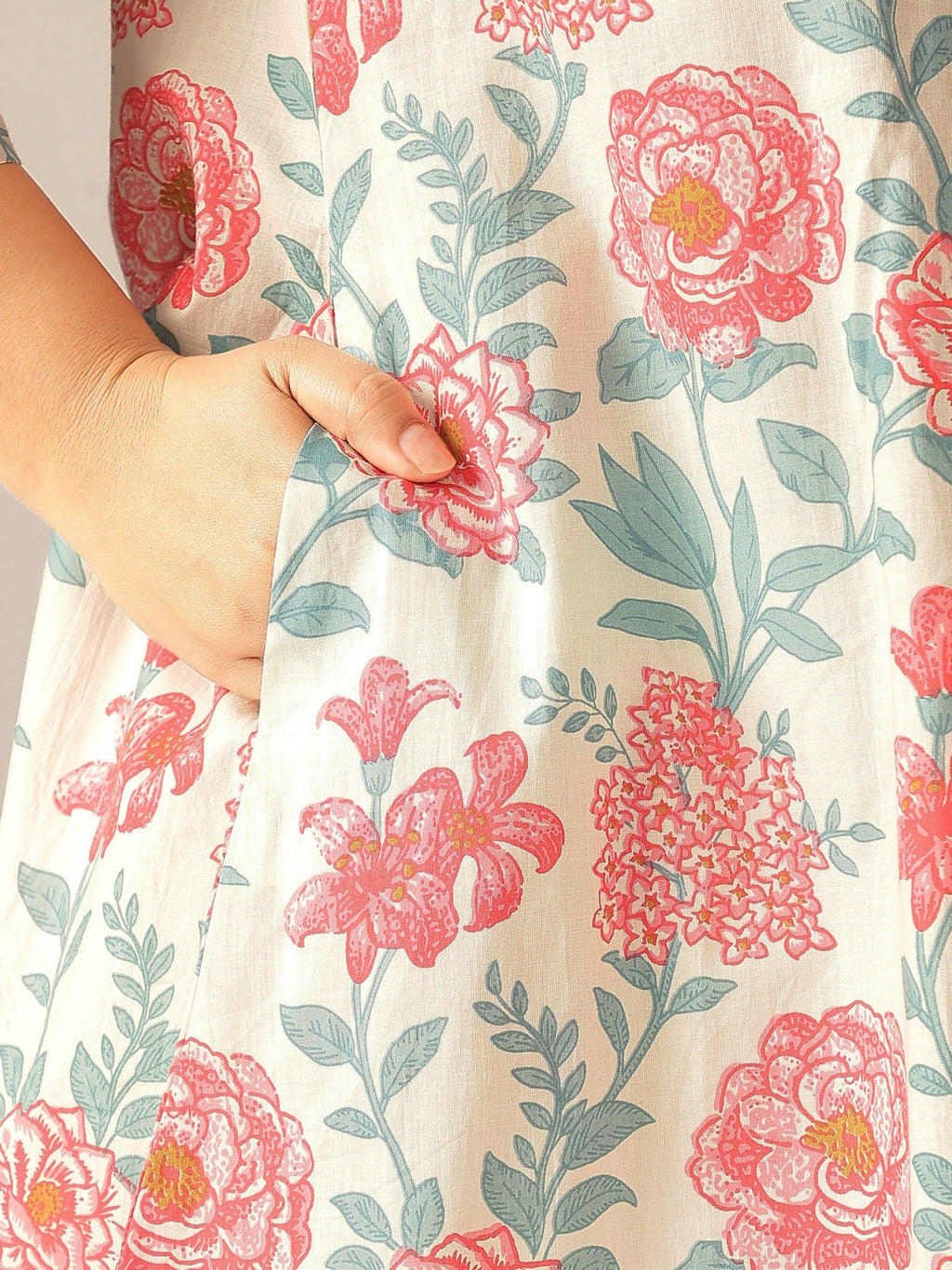 Janasya Light Cotton Floral A-Line Tunic | Grocsy