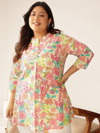 Janasya Bright Cotton Floral A-Line Tunic | Grocsy