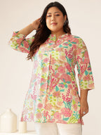 Janasya Bright Cotton Floral A-Line Tunic | Grocsy