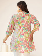 Janasya Bright Cotton Floral A-Line Tunic | Grocsy