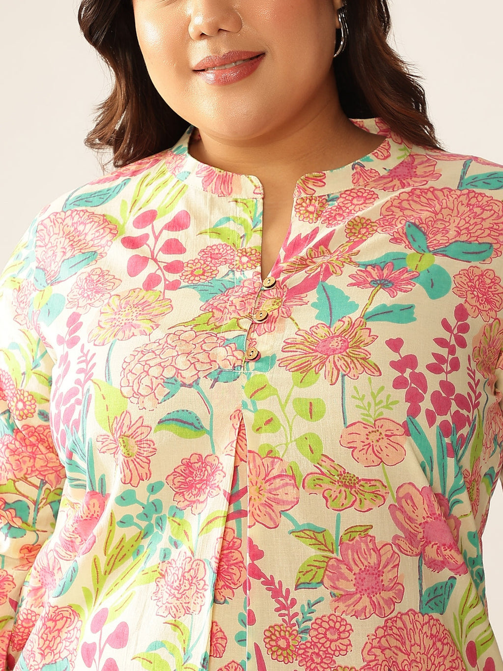 Janasya Bright Cotton Floral A-Line Tunic | Grocsy