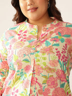 Janasya Bright Cotton Floral A-Line Tunic | Grocsy