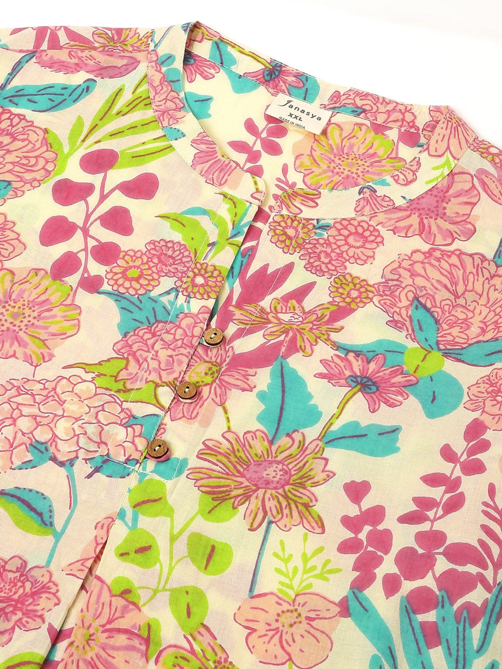 Janasya Bright Cotton Floral A-Line Tunic | Grocsy