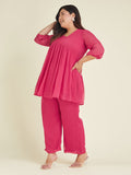 Janasya Bright Dobby Chiffon Self Design A-Line Top & Bottom Set | Grocsy