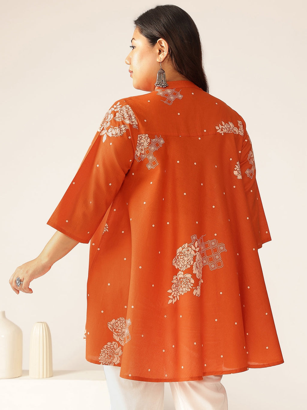 Janasya Dark Cotton Floral A-Line Tunic | Grocsy