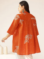 Janasya Dark Cotton Floral A-Line Tunic | Grocsy