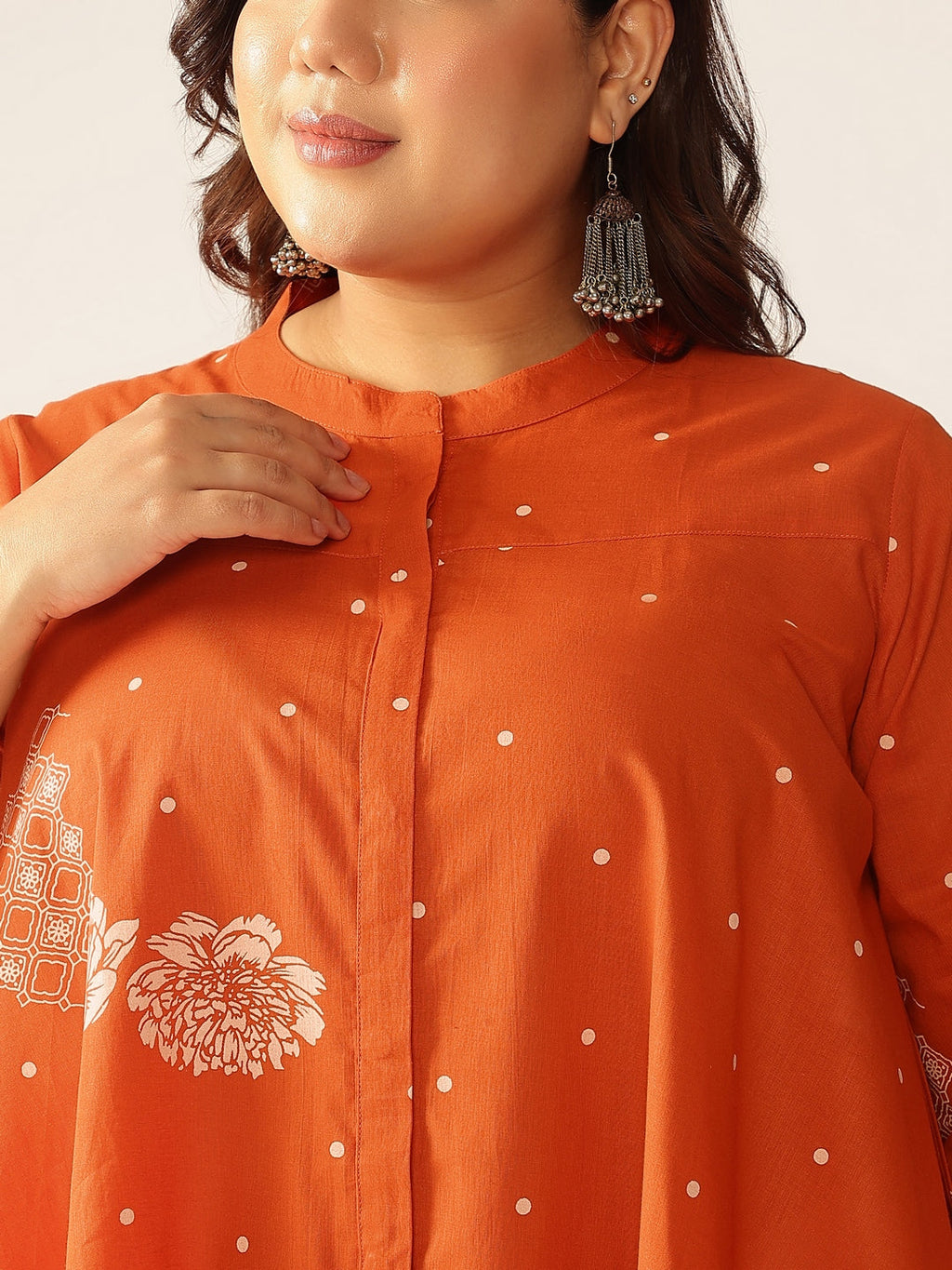 Janasya Dark Cotton Floral A-Line Tunic | Grocsy
