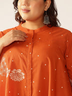 Janasya Dark Cotton Floral A-Line Tunic | Grocsy