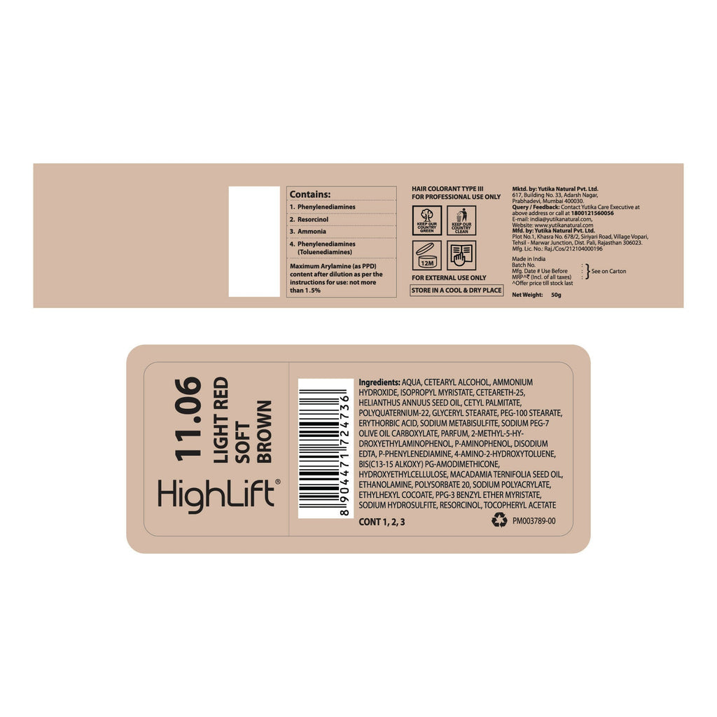 Yuthika Professional High lift Creme Hair Colour 11.06 Light Red Soft Brown | Grocsy