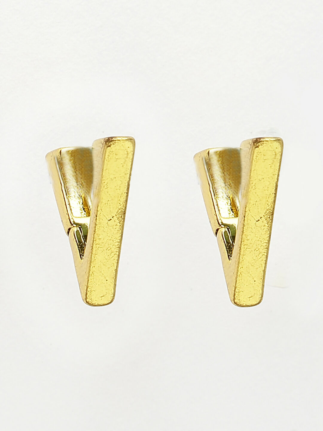 NVR Men's Gold-Polished Geometric Shape Stainless Steel Studs Earring | Grocsy