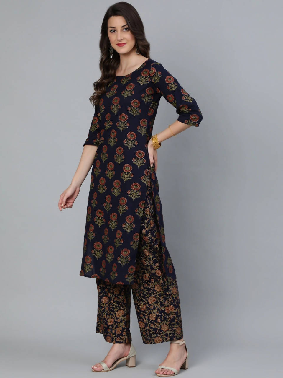 Vamika Printed Rayon Navy Blue Party Wear/Casual Wear Kurta Set/Suit | Grocsy