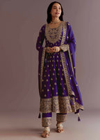 Teeya Creation Purple Color Chinnon Silk Embroidery Work Gown | Grocsy