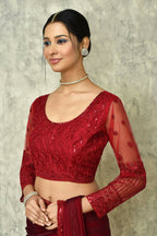 Maroon Silk Stripe Saree With Blouse Piece - Purvi | Grocsy
